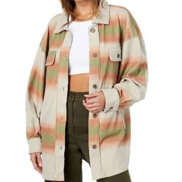 NWT Free People Ruby Shacket Jacket Distressed Oversized L Elbow Patches Cozy - Picture 10 of 13